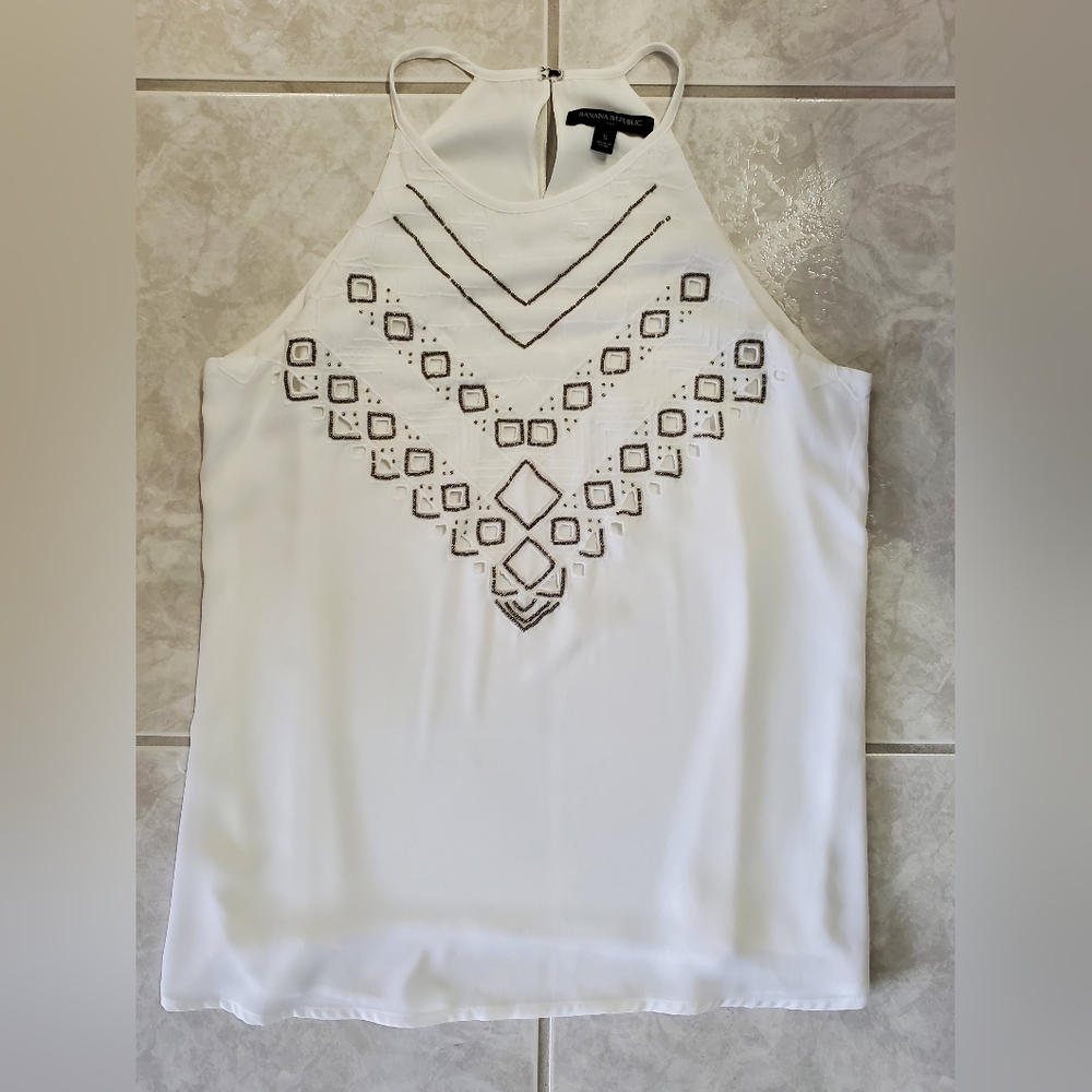 Banana Republic White Embellished Tank Top